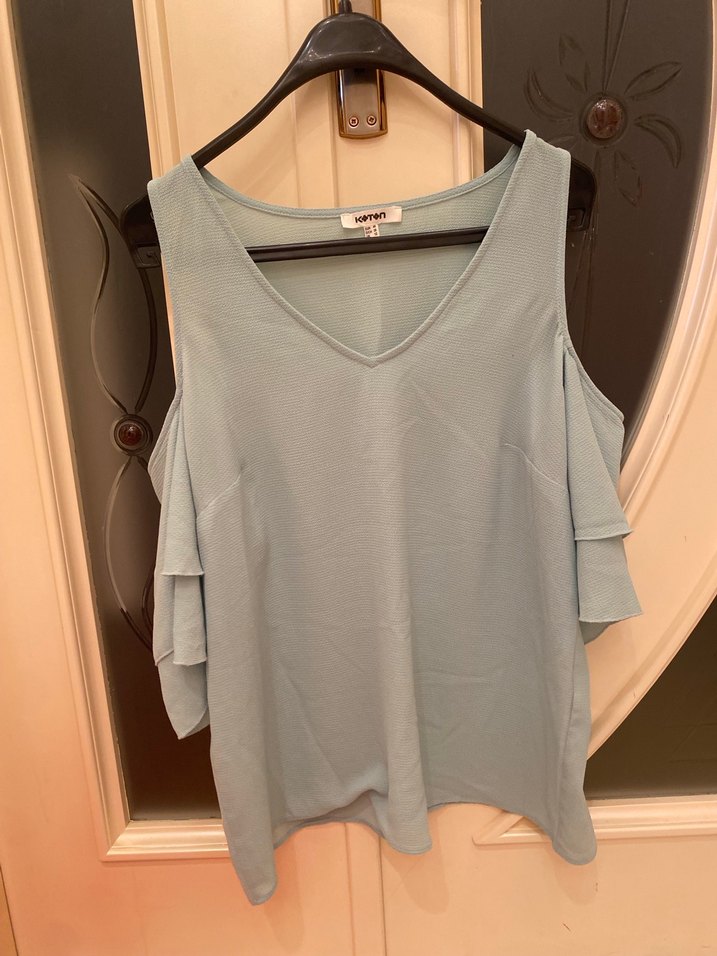 Koton Turkuaz Salaş Omzu Açık Kadın Bluz - Görsel 2