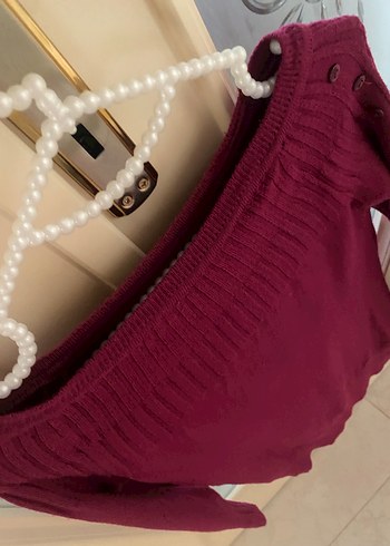 Bordo Triko Kadın İnce Fitli Günlük Kazak - Görsel 4