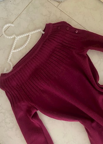 Bordo Triko Kadın İnce Fitli Günlük Kazak - Görsel 3