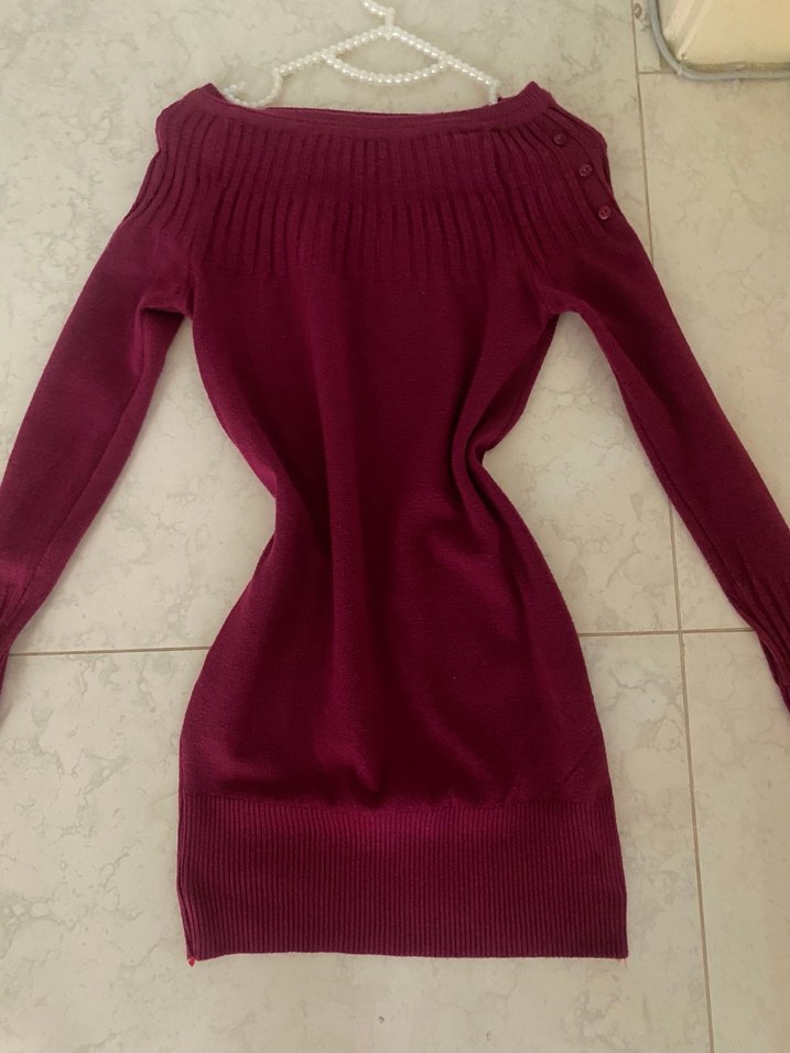 Bordo Triko Kadın İnce Fitli Günlük Kazak - Görsel 2