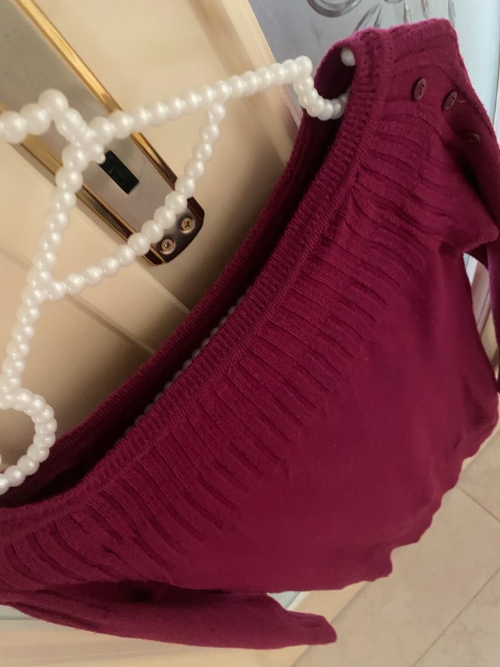 Bordo Triko Kadın İnce Fitli Günlük Kazak - Görsel 4