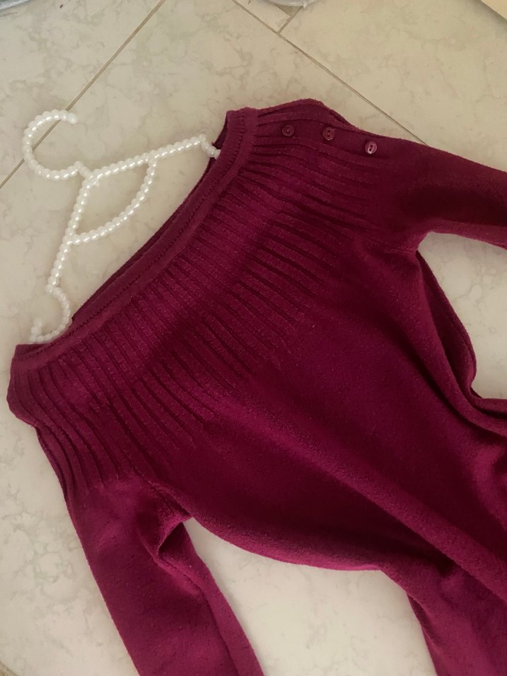 Bordo Triko Kadın İnce Fitli Günlük Kazak - Görsel 3