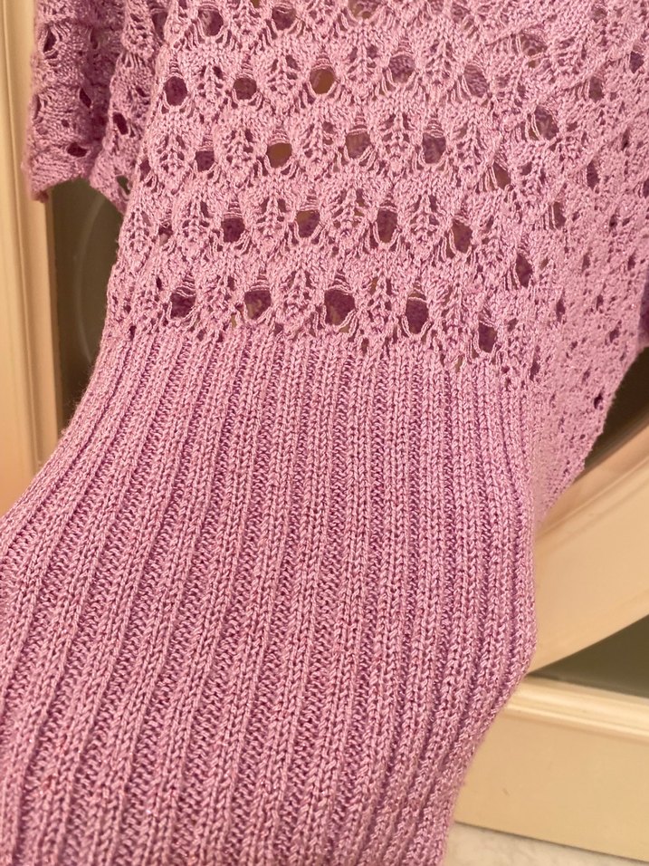 Mor V Yaka Örgü Kısa Kollu Kadın Kazak - Görsel 5