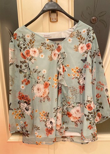 Bohem V Yaka turkuaz Çiçekli Uzun Kollu Bluz - Görsel 2