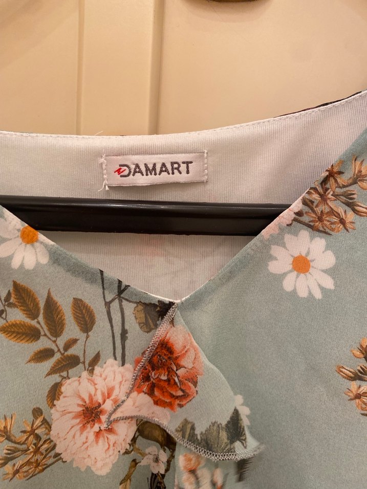 Bohem V Yaka turkuaz Çiçekli Uzun Kollu Bluz - Görsel 4