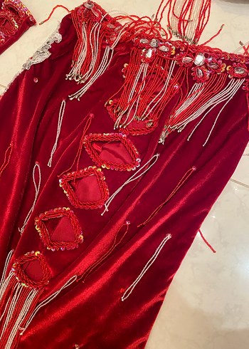 Nakışlı Kırmızı Oryantal Dansöz Kostümü - Görsel 6