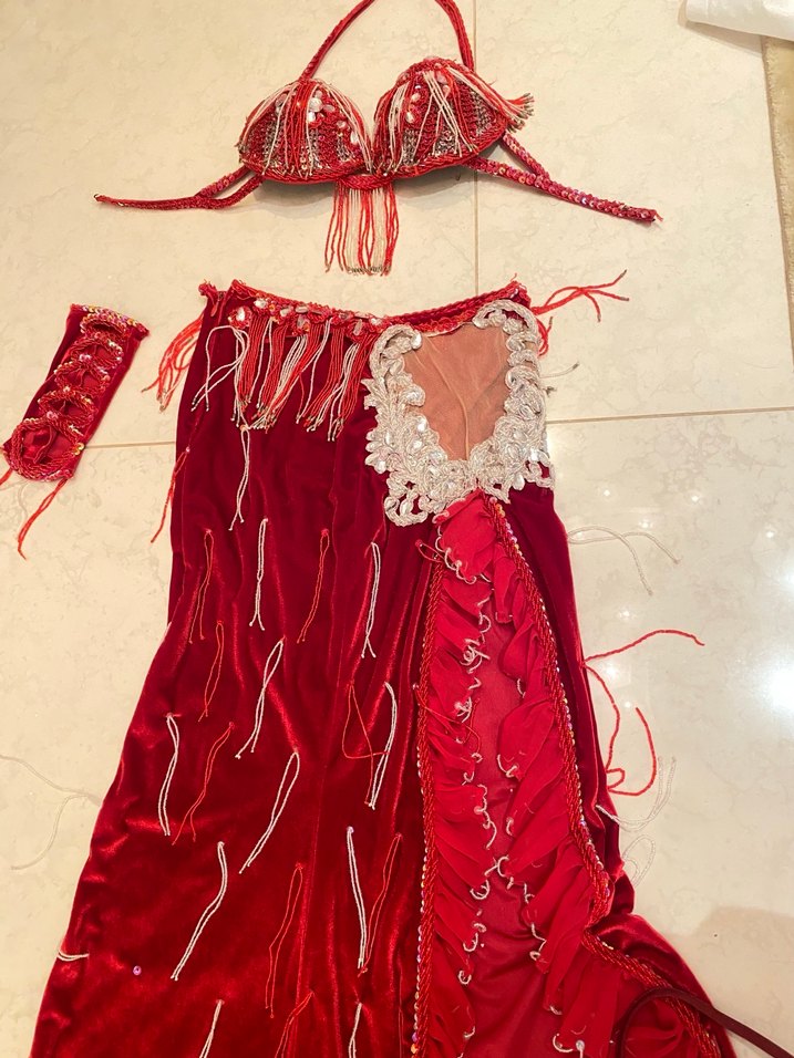 Nakışlı Kırmızı Oryantal Dansöz Kostümü - Görsel 5
