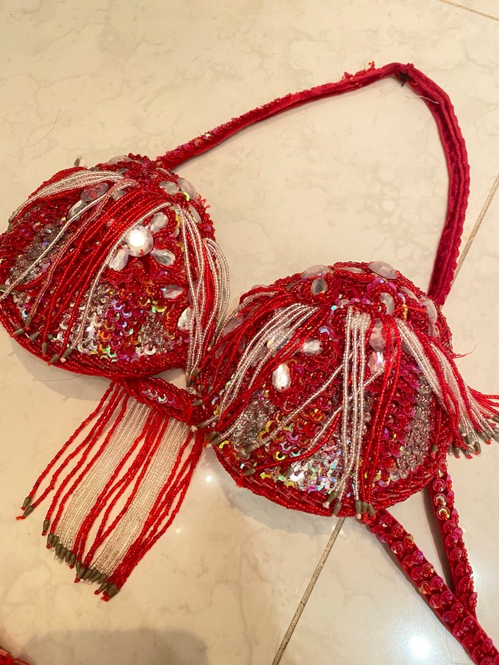 Nakışlı Kırmızı Oryantal Dansöz Kostümü - Görsel 2