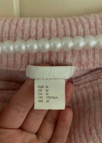H&M Pembe Triko Kayık Yaka Rahat Kazak - Görsel 4