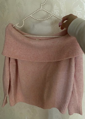 H&M Pembe Triko Kayık Yaka Rahat Kazak - Görsel 6