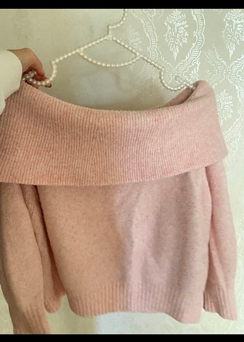 H&M Pembe Triko Kayık Yaka Rahat Kazak - Görsel 2