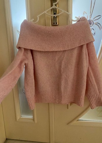 H&M Pembe Triko Kayık Yaka Rahat Kazak - Görsel 3