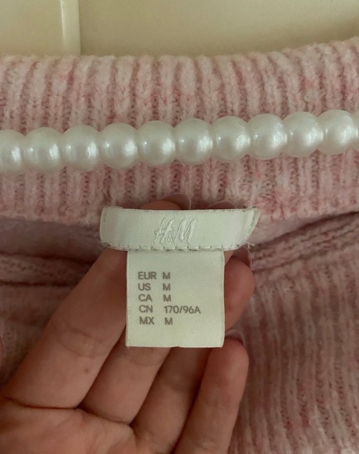 H&M Pembe Triko Kayık Yaka Rahat Kazak - Görsel 4