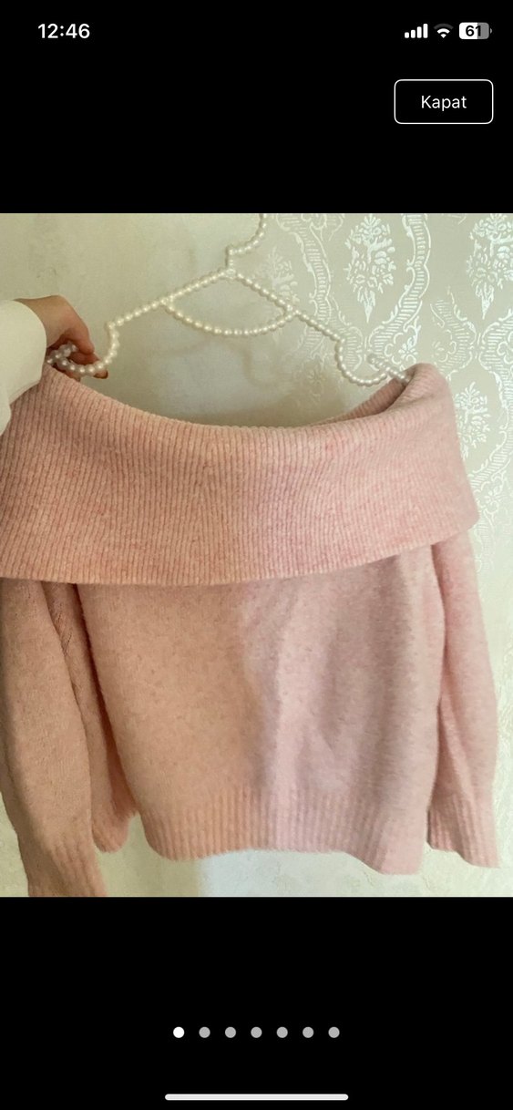 H&M Pembe Triko Kayık Yaka Rahat Kazak - Görsel 2