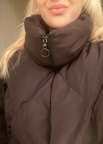 Siyah Oversize Midi Kadın Kışlık Mont - Görsel 3