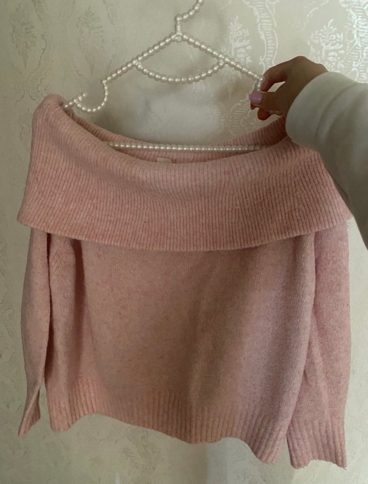 Pembe Örgü Kayık Yaka Kadın Kazak - Görsel 4