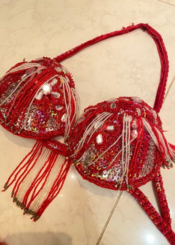 Kırmızı Nakışlı Mini Bohem Sütyen - Görsel 2