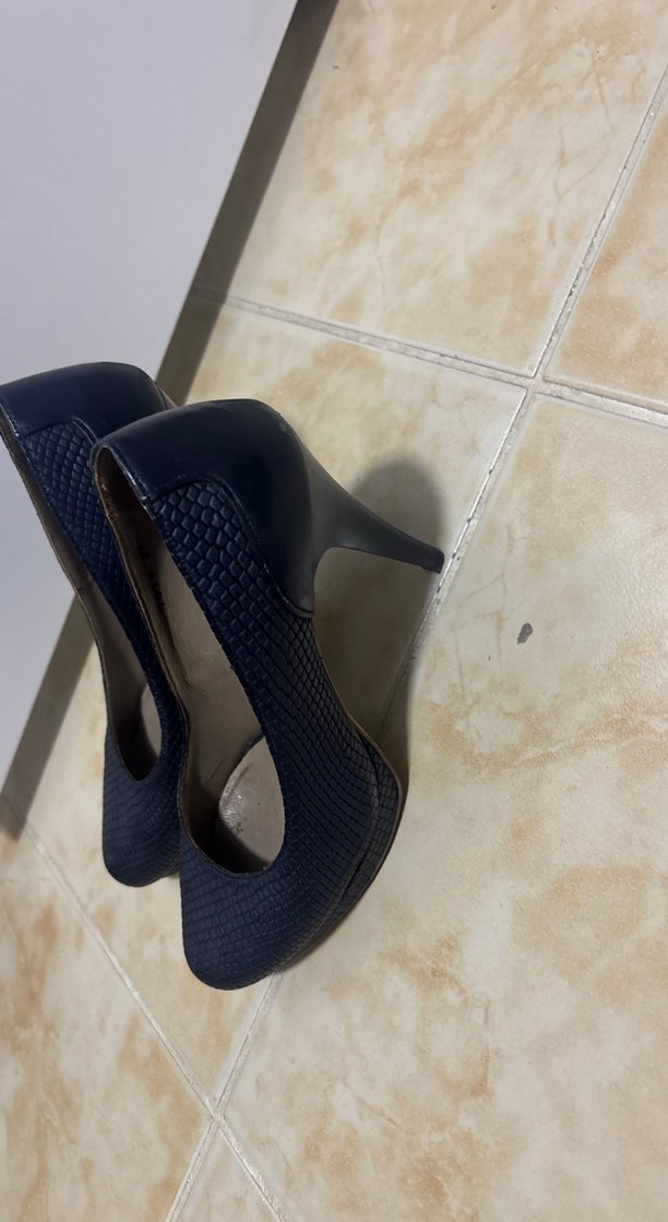 Klasik Lacivert Yılan Derisi Desenli Topuklu - Görsel 3