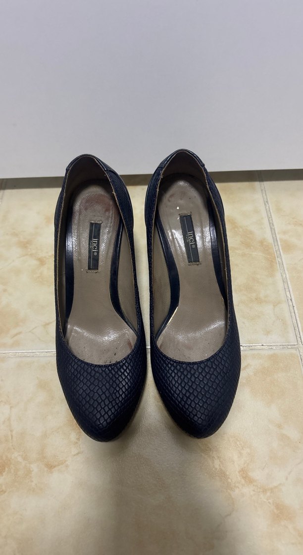 Klasik Lacivert Yılan Derisi Desenli Topuklu - Görsel 2