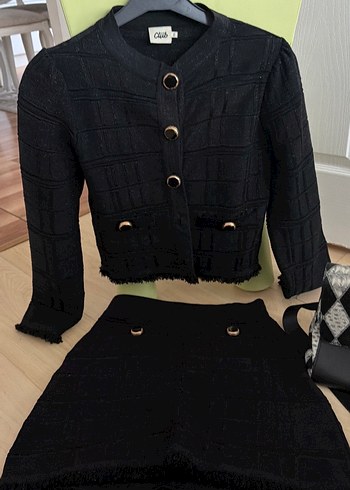 Beymen Club Desenli Siyah Örgü Kadın Ceket ve Mini Etek - Görsel 4