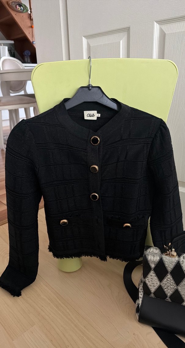 Beymen Club Desenli Siyah Örgü Kadın Ceket ve Mini Etek - Görsel 2