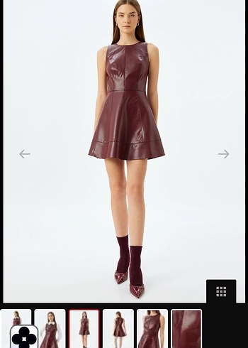 Bordo Deri Mini Elbise - Görsel 4