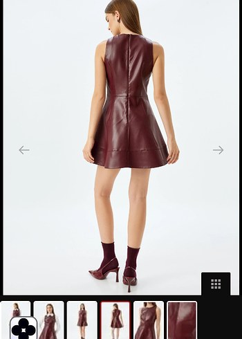 Bordo Deri Mini Elbise - Görsel 3