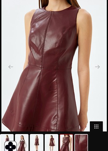 Bordo Deri Mini Elbise - Görsel 2