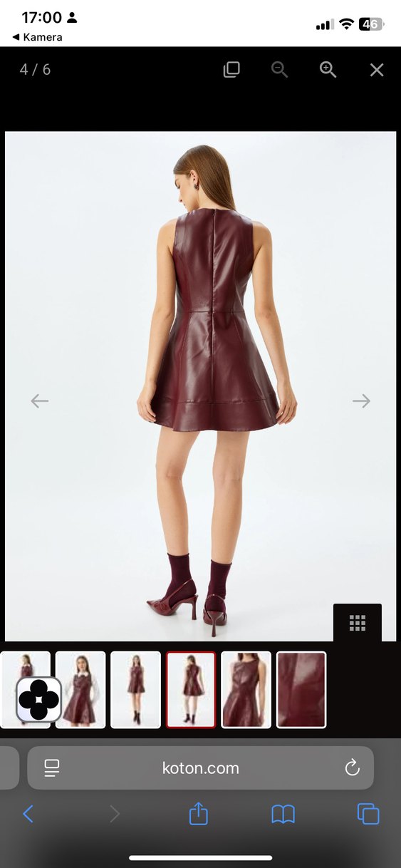 Bordo Deri Mini Elbise - Görsel 3