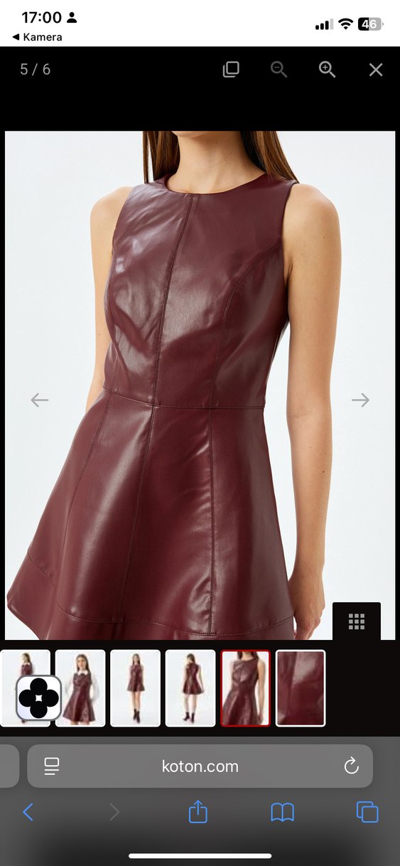 Bordo Deri Mini Elbise - Görsel 2