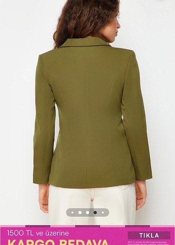 Düğmeli, Notlu Yaka Haki Kadın Blazer - Görsel 5