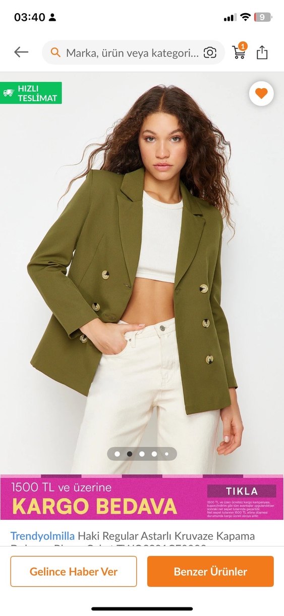 Düğmeli, Notlu Yaka Haki Kadın Blazer - Görsel 4