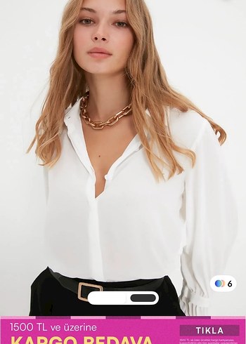 Beyaz V Yaka Kemerli Kadın Gömlek - Görsel 6