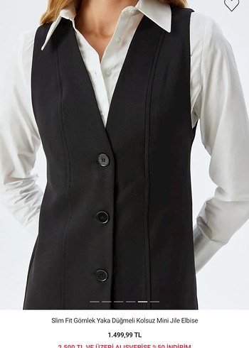 Düğmeli Siyah Kolsuz Mini Jile Elbise - Görsel 5