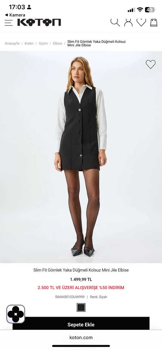 Düğmeli Siyah Kolsuz Mini Jile Elbise - Görsel 2