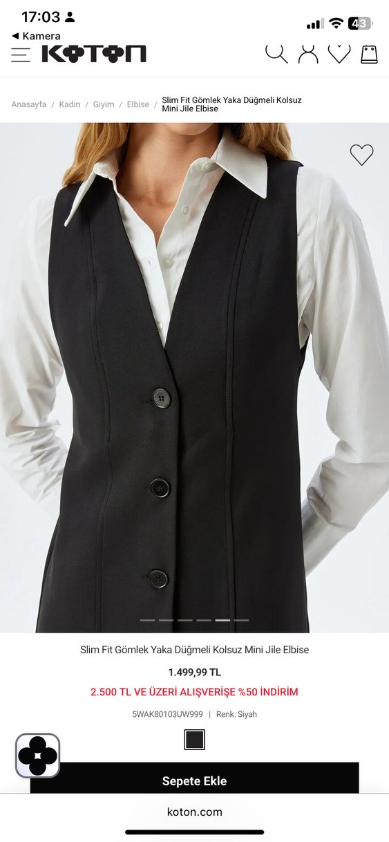 Düğmeli Siyah Kolsuz Mini Jile Elbise - Görsel 5