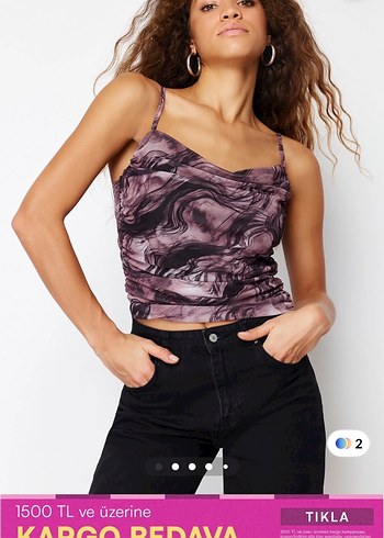 Mor Drapeli Straplez Mini Bluz - Görsel 2