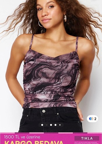 Mor Drapeli Straplez Mini Bluz - Görsel 3