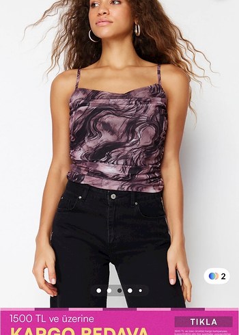 Mor Drapeli Straplez Mini Bluz - Görsel 5