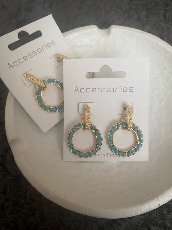 Turkuaz Boncuklu Mini Bohem Küpe - Görsel 2