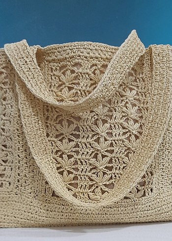 Bej Nakışlı Bohem Örgü Kadın Çanta - Görsel 2