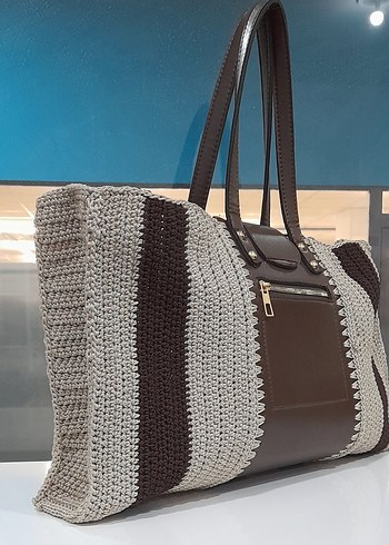 Bohem Tarz Kahverengi Örgü Kadın Çanta - Görsel 2