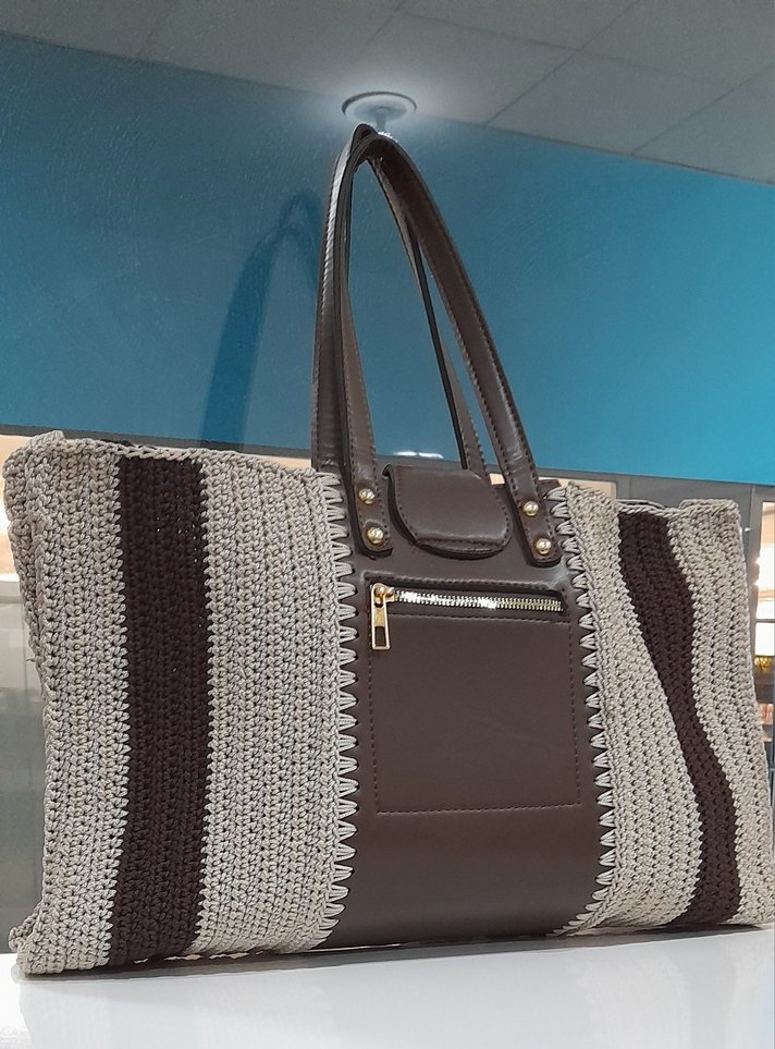 Bohem Tarz Kahverengi Örgü Kadın Çanta - Görsel 3