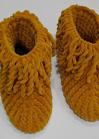 Kızlar için Sarı Örgü Yün Sıcak Ev Terliği - Görsel 2