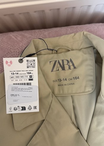 13-14 Yaş Beden Bej Çocuk Uzun Trench Coat Düğmeli