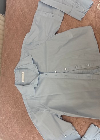 Zara Düğmeli Kısa Kollu Açık Mavi Crop Gömlek