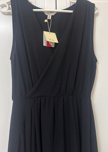 Siyah V Yaka Midi Drapeli Kadın Elbise - Görsel 3