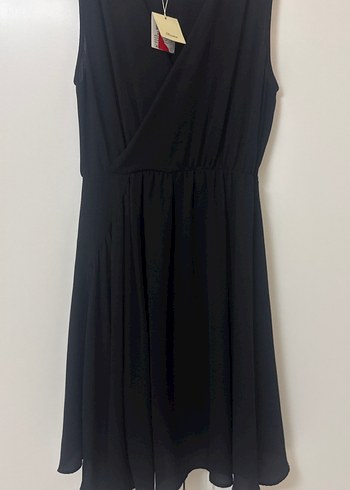 Siyah V Yaka Midi Drapeli Kadın Elbise - Görsel 4