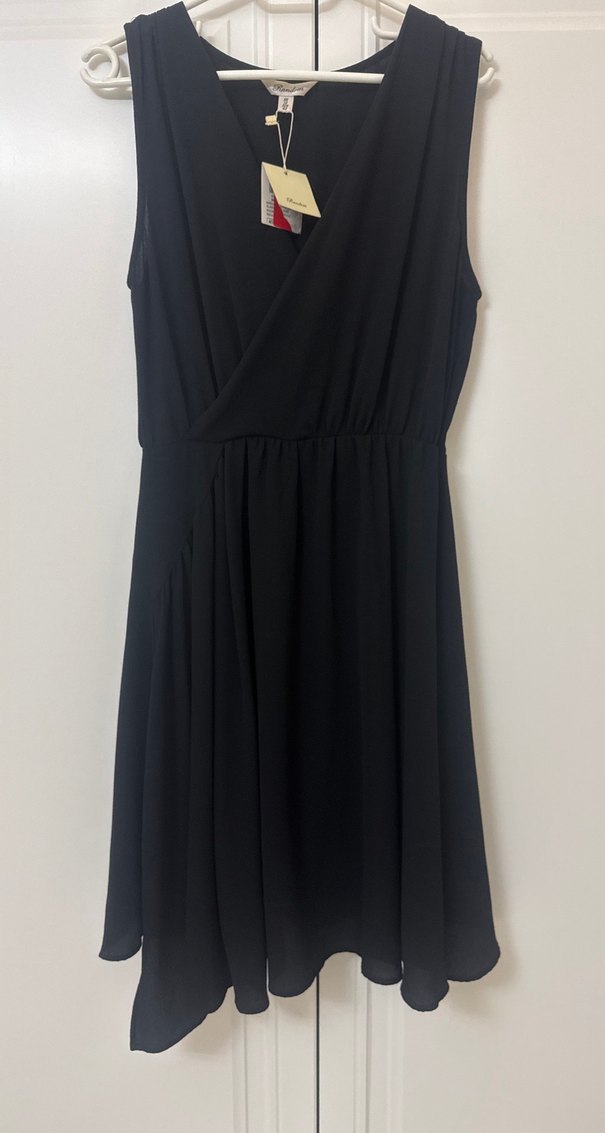 Siyah V Yaka Midi Drapeli Kadın Elbise - Görsel 4