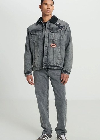 Düğmeli Gri Denim Erkek Ceket - Görsel 3